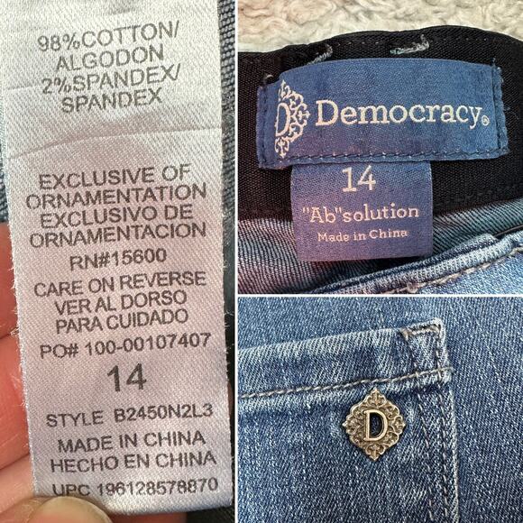 Democracy "Ab" Solution Tapered Straight Leg Jeans High Rise Distress Sz: 14 - Picture 10 of 10